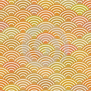 Seamless pattern abstract scales simple Nature background with japanese wave circle pattern pastel colors orange beige mustard bac