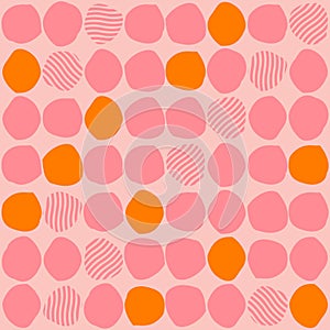 Seamless pattern with abstract shapes in pink and orange. Colorful vector