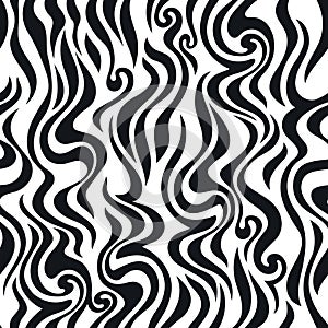 Seamless pattern, abstract swirl texture, wavy black and white background