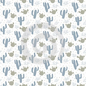 Seamless pattern with abstract traditional ornament cactus