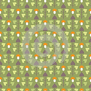Seamless pattern with abstract trees and mushrooms