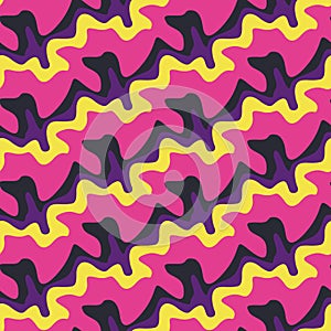 Seamless pattern, abstract trippy texture with bright color waves. Graphic vector background in retro motif.