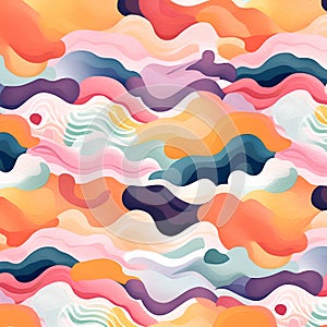 Seamless pattern with abstract waves. Vector watercolor background.