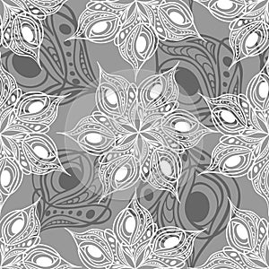 seamless pattern of abstract white and gray graphic elements on a gray background