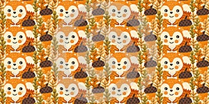 Seamless pattern Acorn, autumn. Colorful autumn leaves. Clean, bright design. Vector