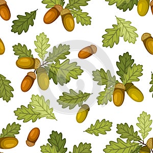 Seamless pattern with acorns and oak leaves. photo