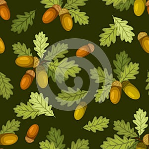 Seamless pattern with acorns and oak leaves. Vector illustration.