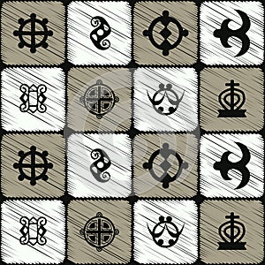 Seamless pattern with adinkra symbols