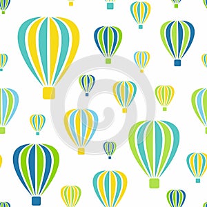 Seamless pattern with air balloons in the sky. Abstract background.