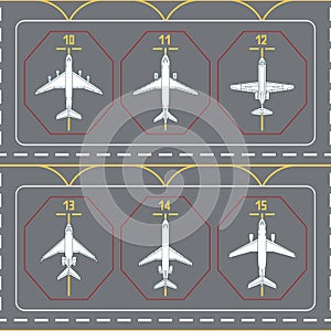 Seamless pattern with airplanes on the terminal apron