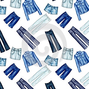 Seamless Pattern - All over - Background with different denim and jeans clothes