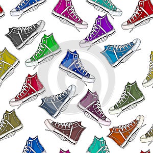 Seamless pattern - all over pattern of colorful sneakers