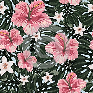 Seamless pattern with amazing hawaiian flowers.
