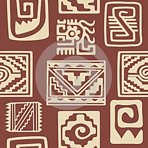 Seamless pattern with American Indians relics dingbats characters