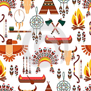 Seamless Pattern American Tribal Native Symbols