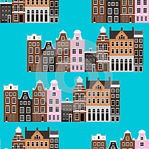 Seamless pattern with Amsterdam houses