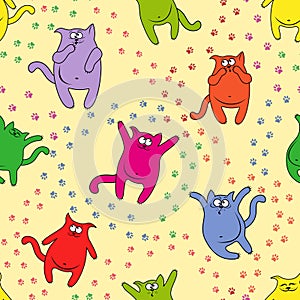 Seamless pattern with amusing cats