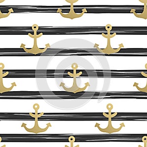 Seamless pattern with anchors.Nautical backgrounds gold anchors .Marine theme.Vector illustration