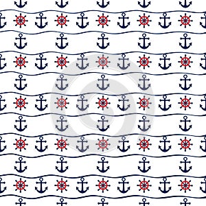 Seamless pattern with anchors and ship wheels.