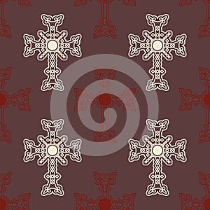 Seamless pattern with ancient Armenian symbol Khachkar. Armenian cross stone