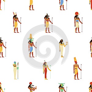 Seamless pattern with Ancient Egypts gods. Egyptian history background with repeating print, ornament of old deities