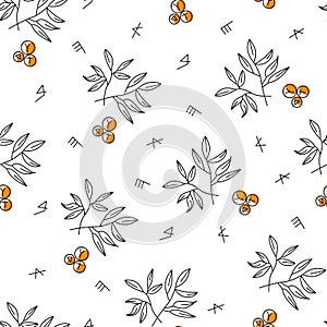 Seamless pattern with ancient Greek coins and olive branches.