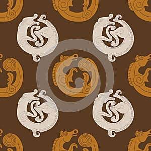 Seamless pattern with ancient Scythian art and animal motifs