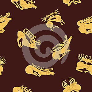 Seamless pattern with ancient Scythian art and animal motifs