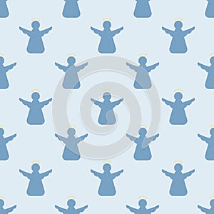 Seamless pattern with angels on a blue background