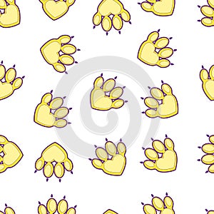 Seamless pattern with animal paw trail isolated on white background. Funny Kids print for textile. Vector illustration.
