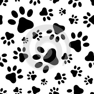 Seamless pattern with animal paws footprints. Vector illustration.