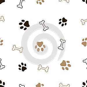 Seamless pattern of animals paws and bones.