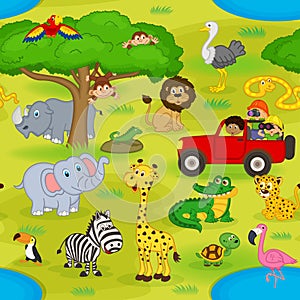 Seamless pattern with animals in safari