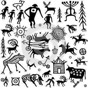 Seamless pattern. Animation image of ancient rock paintings.