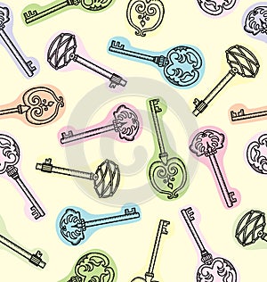 Seamless pattern of antique keys
