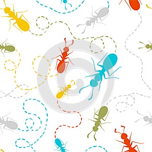 Seamless pattern - ants with traces