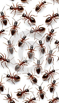 Seamless pattern of ants on a white background for nature and insect design projects
