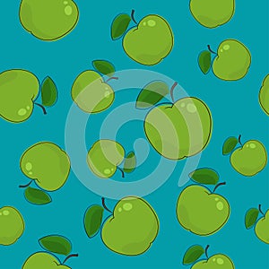 Seamless Pattern , Apple on Azure Background