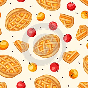 Seamless pattern with apple pies and apples. Vector illustration.