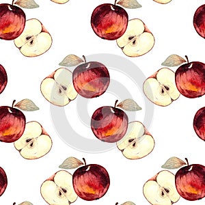 Seamless pattern, Apple slices, watercolor, modern design