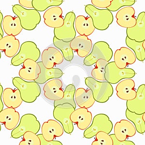 Seamless pattern with apples and pears in the section. vector il