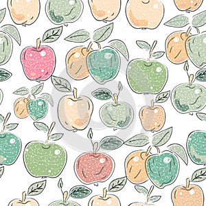 Seamless Pattern with Apples. Scandinavian Hand Drawn Style