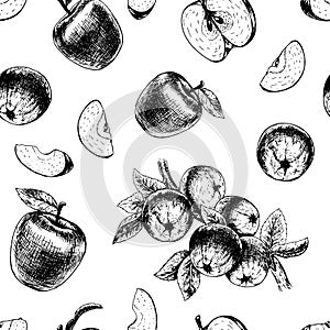 Seamless pattern with apples. Vector sketch