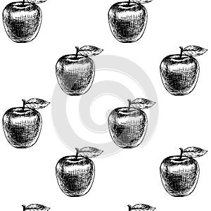 Seamless pattern with apples. Vector sketch