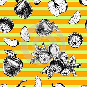 Seamless pattern with apples. Vector sketch