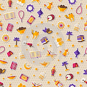 Seamless pattern with arabic flat icons stickers