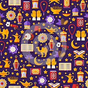 Seamless pattern with arabic icons and symbols