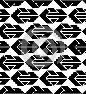 Seamless pattern with arrows, black and white infinite geometric