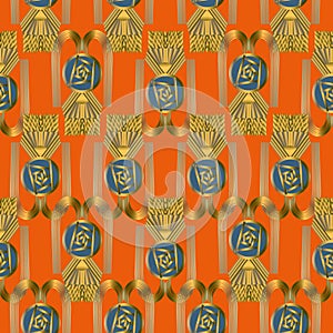 Seamless  pattern, art deco style ornament with glasgow roses and fountains in trendy colors 2