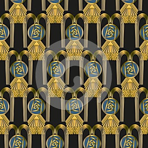 Seamless  pattern, art deco style ornament with glasgow roses and fountains in trendy colors 2